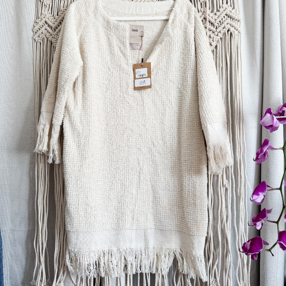 OAS Cream Fringe Knit Tunic Dress